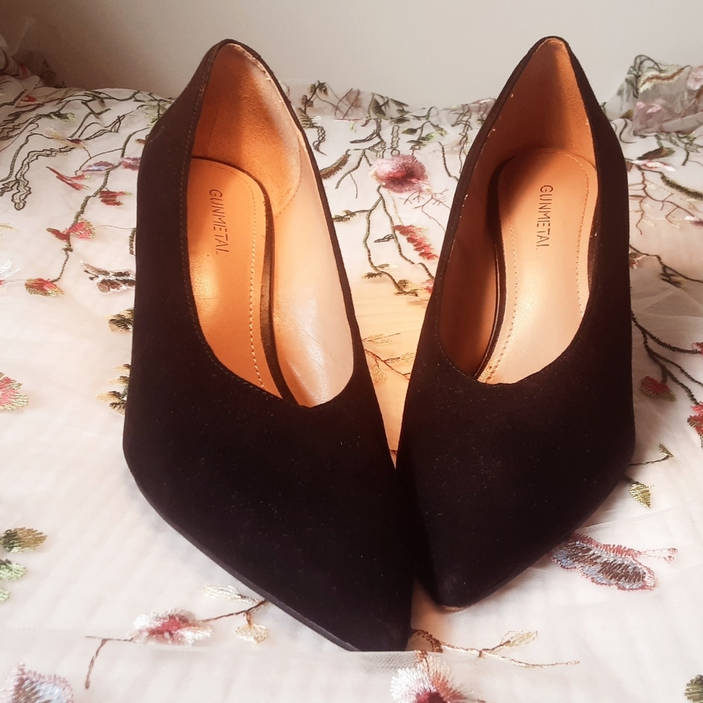 Gunmetal Black Suede Heels